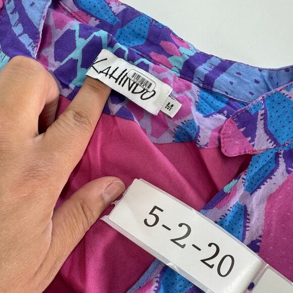 Kahindo Romper Womens Medium Blue Pink Printed Kisumu V Neck Cotton - Picture 6 of 13